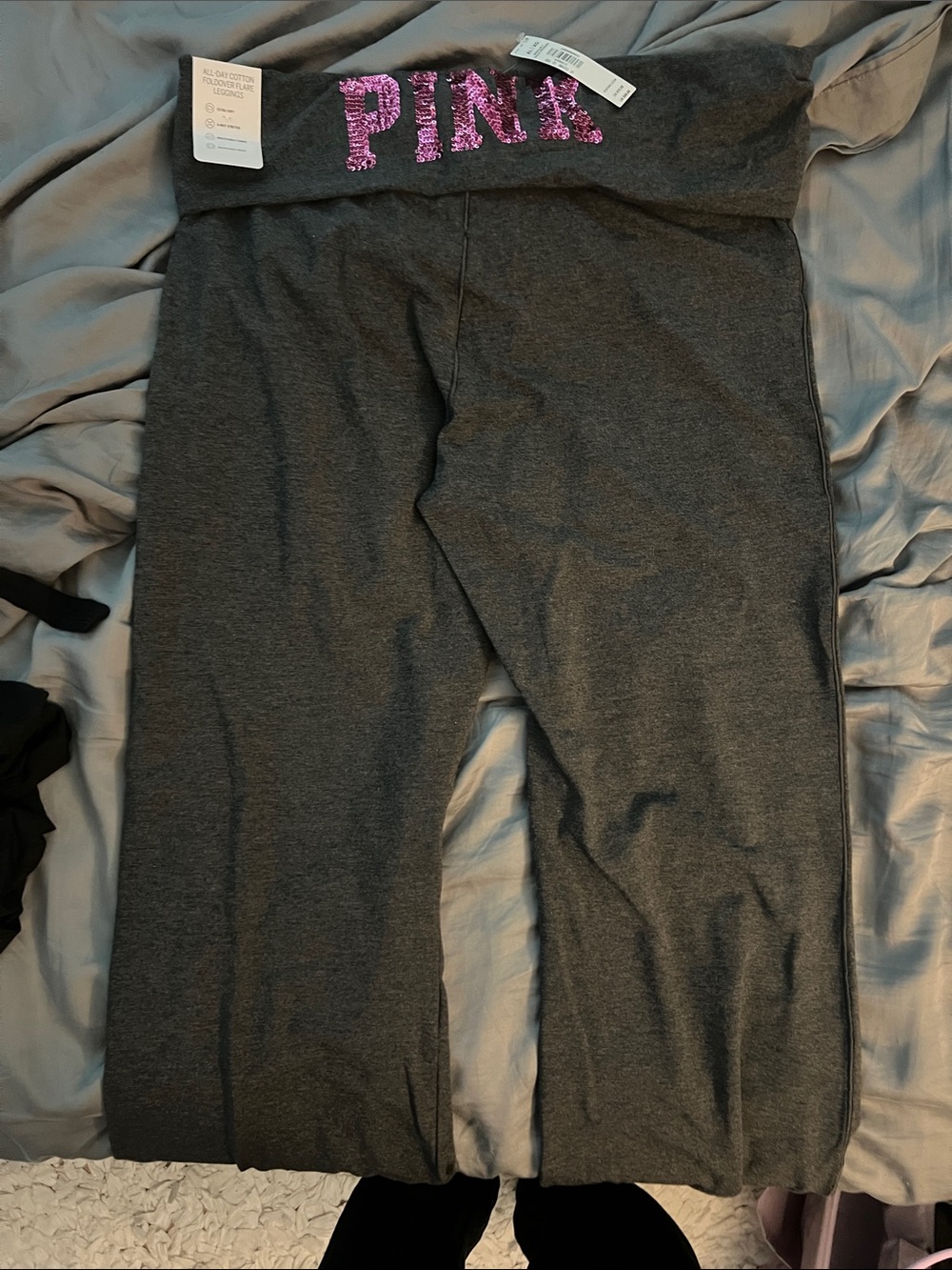 NEW- PINK Victoria's Secret Charcoal Gray Lounge Pants with Pink Sequin Logo-